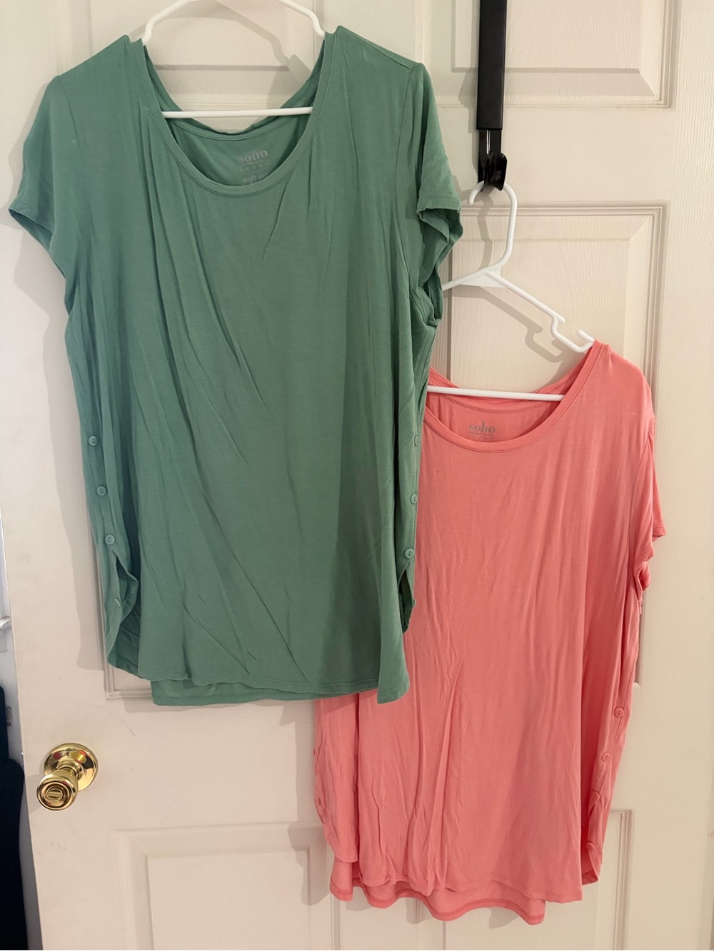 Soho Jeans Soft Tee Bundle Green & Coral Side Button Tops